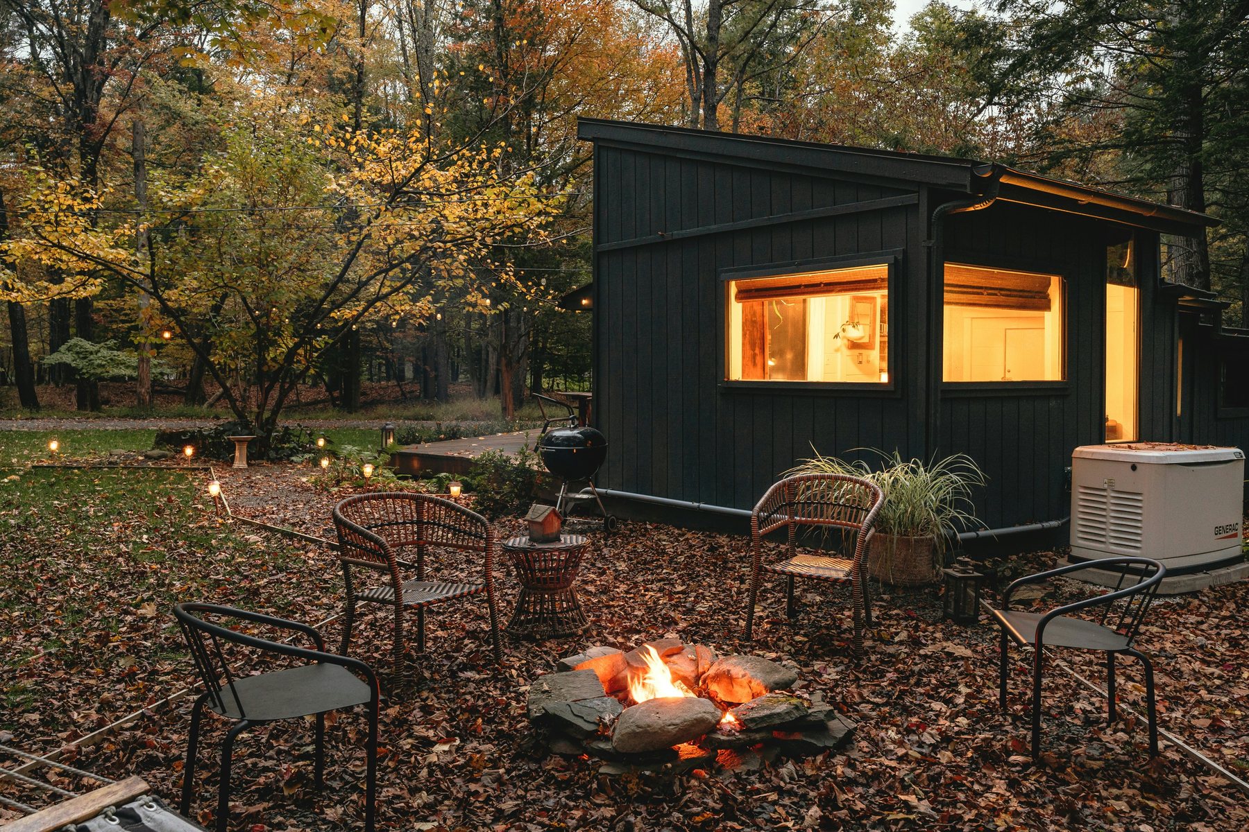 Private cabin with an outdoor firepit in the woods